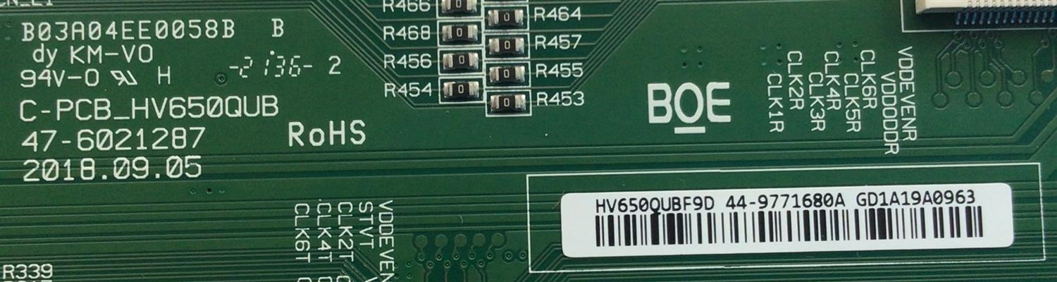 T-CON PARA TV PHILIPS / NUMERO DE PARTE 44-9771680A / 47-6021287 / C-PCB_HV650QUB / GD1A19A0963 / DISPLAY HV650QUB-F9D / MODELO 65PFL5766/F7 - Imagen 2